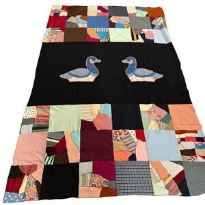 Vintage Duck Quilt Patchwork Handmade Colorful Blanket Twin Bedspread 102"x67